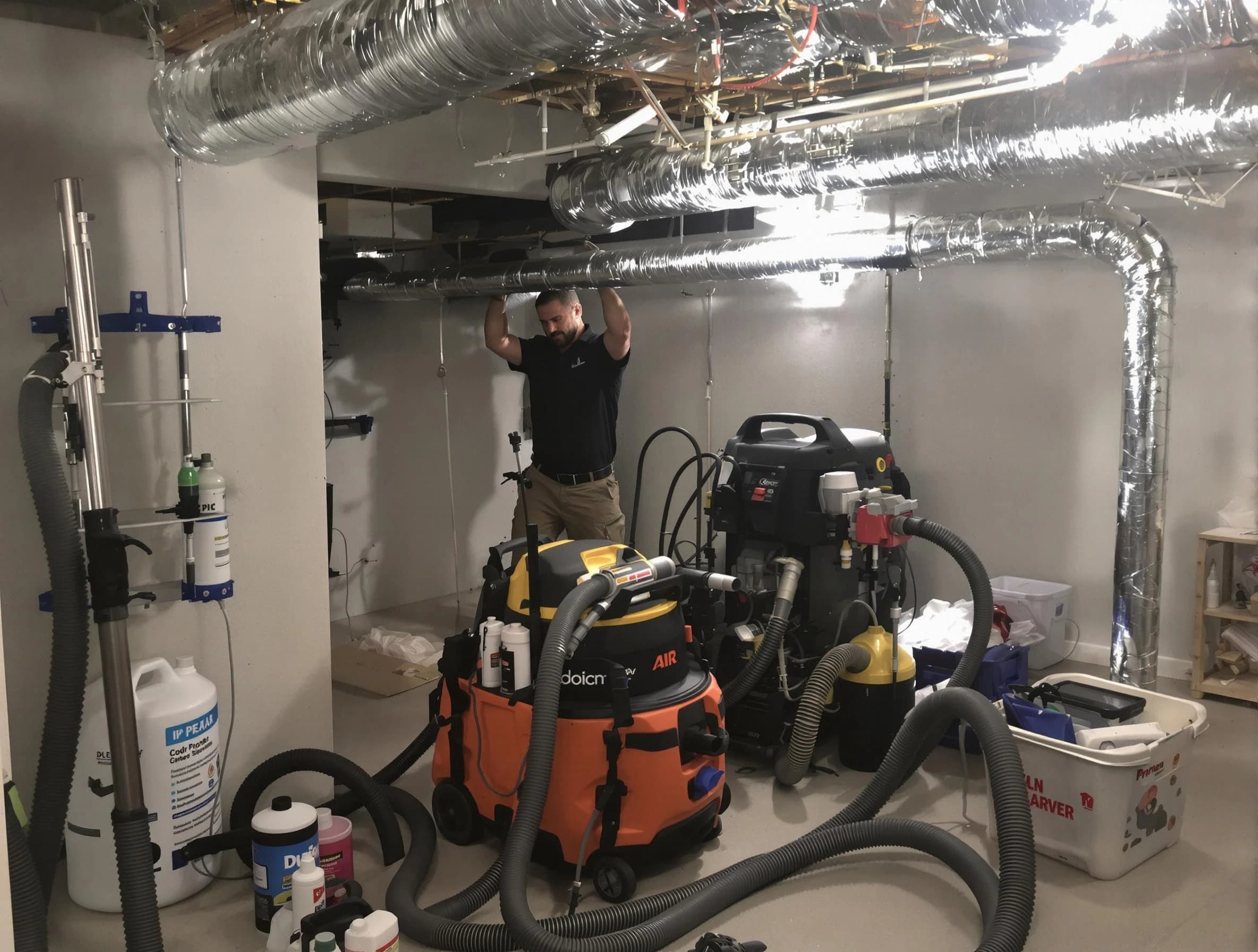 Meadow Lake Air Duct Cleaning specialist performing professional mold removal from air ducts using safety equipment in Meadow Lake