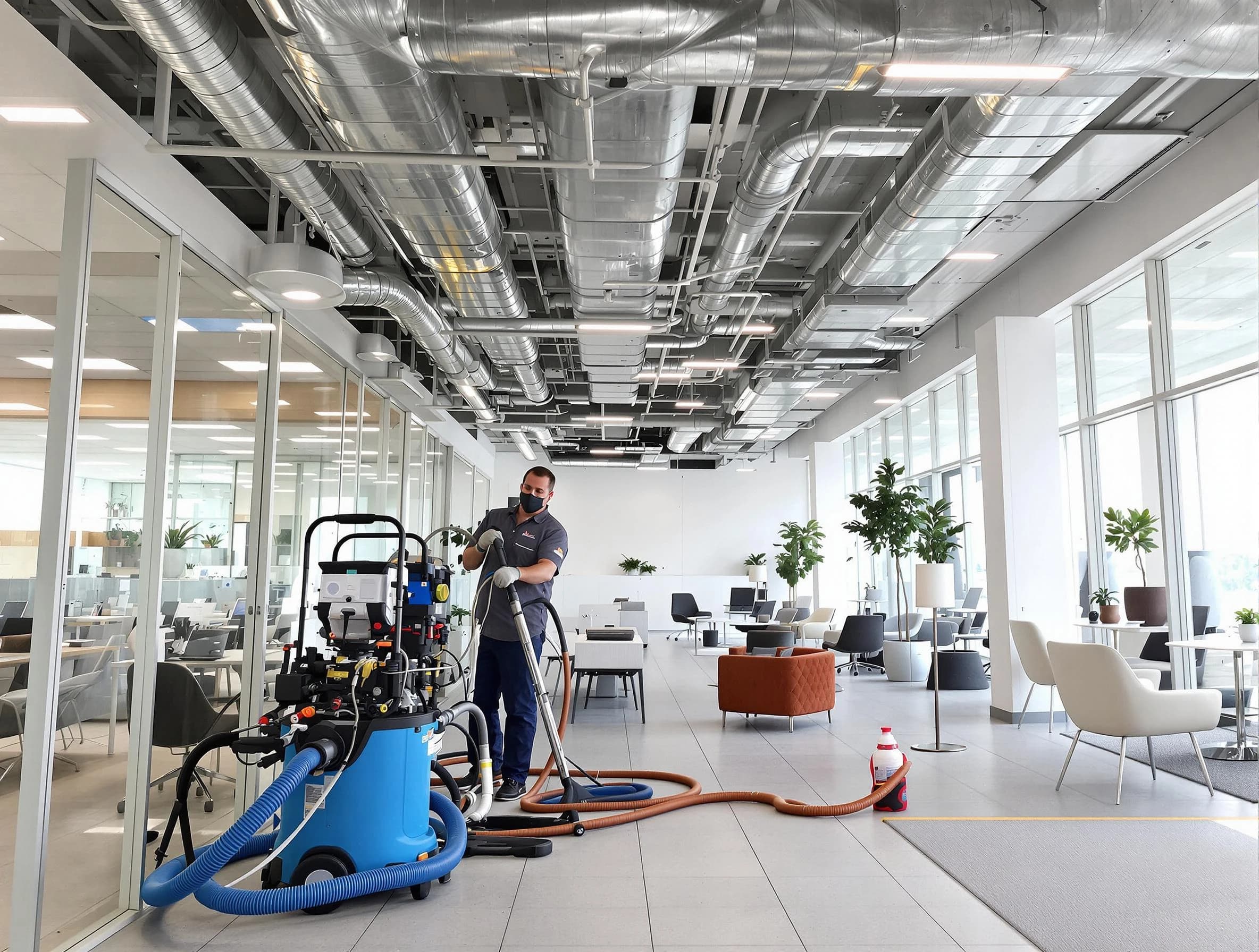 Meadow Lake Air Duct Cleaning team conducting comprehensive commercial duct cleaning at a business location in Meadow Lake