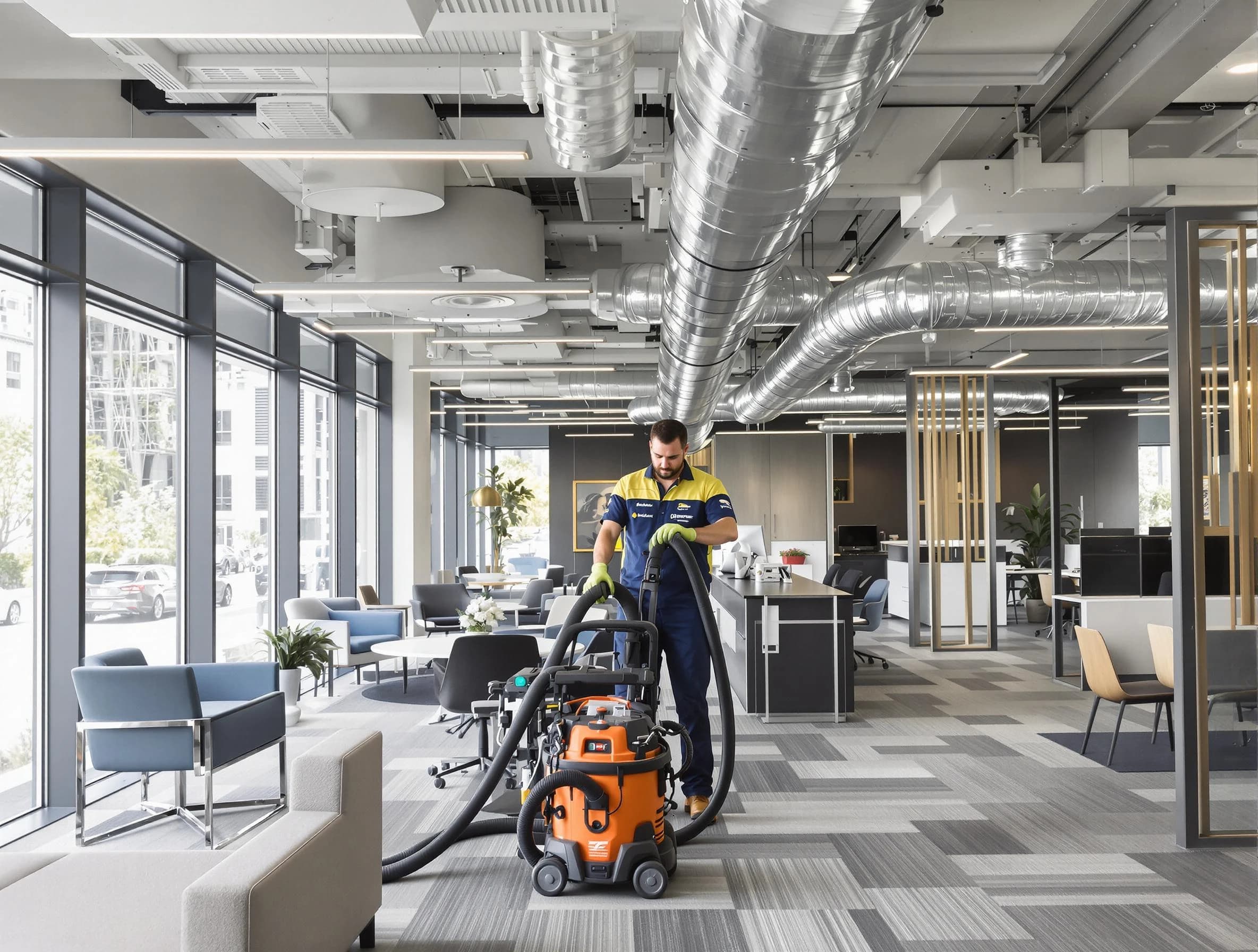 Meadow Lake Air Duct Cleaning team performing thorough commercial duct cleaning at a Meadow Lake business center
