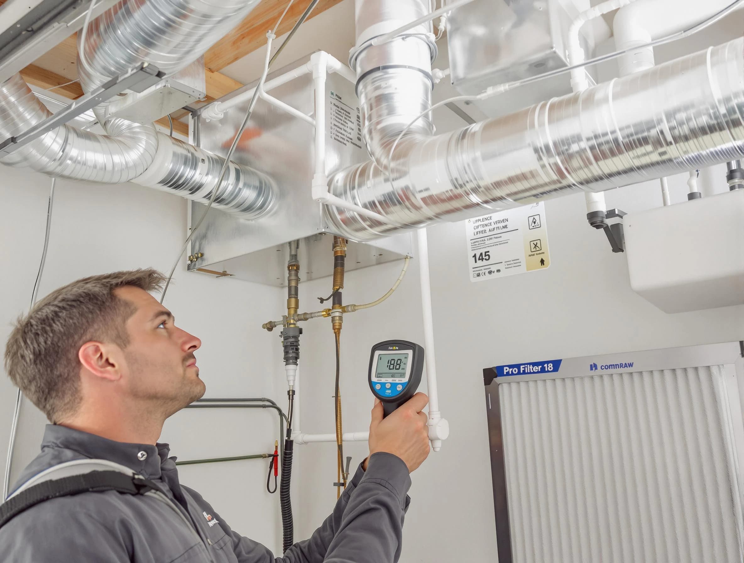 Meadow Lake Air Duct Cleaning expert conducting detailed filter system inspection using diagnostic tools in Meadow Lake