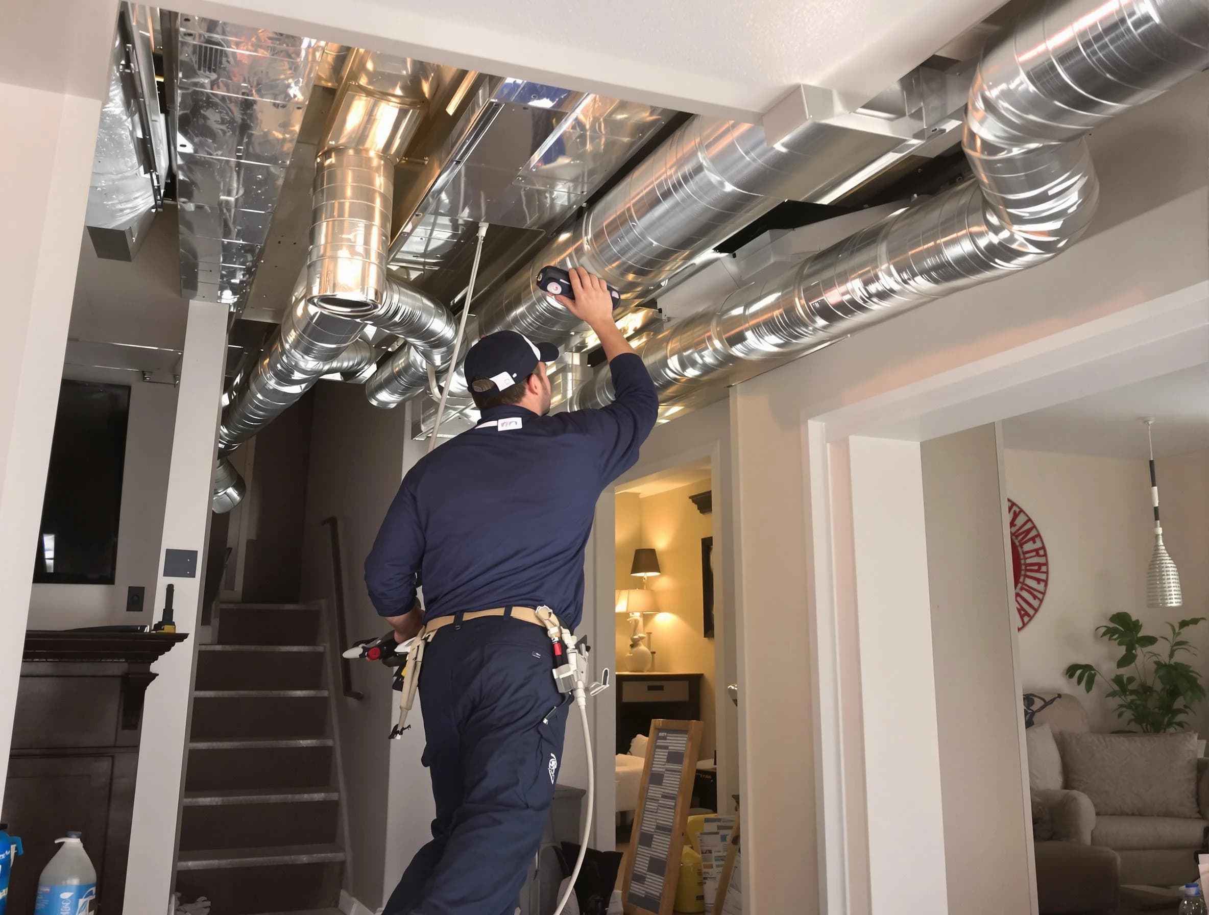 Meadow Lake Air Duct Cleaning expert performing specialized duct cleaning in a mobile home in Meadow Lake